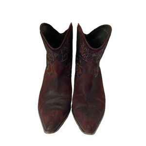 Donald J. Pliner VINTAGE Beaded Embroidery Burgundy Ankle Boots Made In Italy